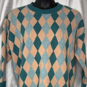 Cider Argyle Sweater Wool Alpaca Blend Drop Shoulder Heavyweight Women’s
